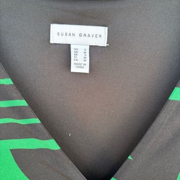 Susan Graver Green Black Geometric Print Knit 3/4 Sleeve Wrap Belted Dress Small - Picture 8 of 10